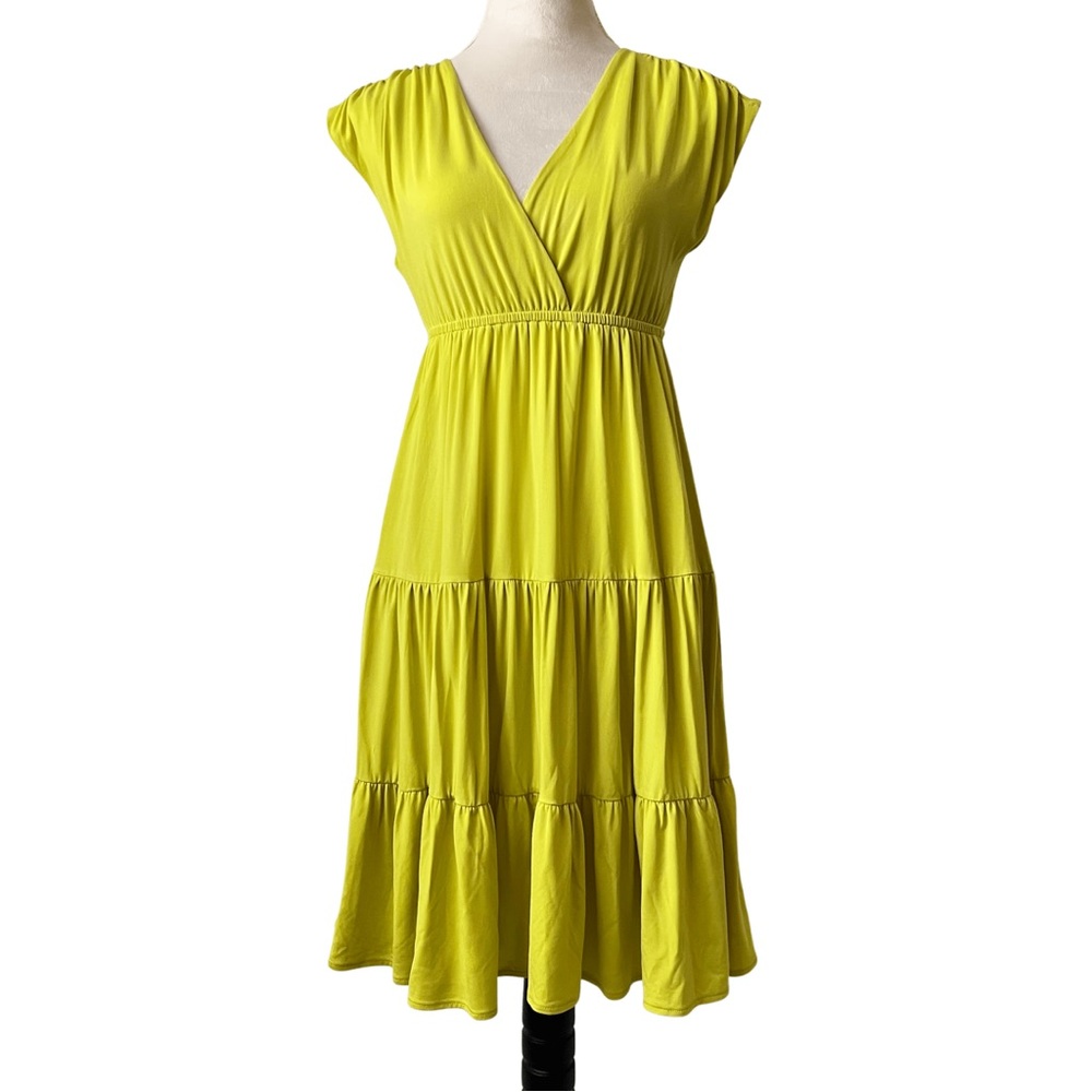 Oleg Cassini Yellow Maxi V-neck Vintage Dress for Women Small